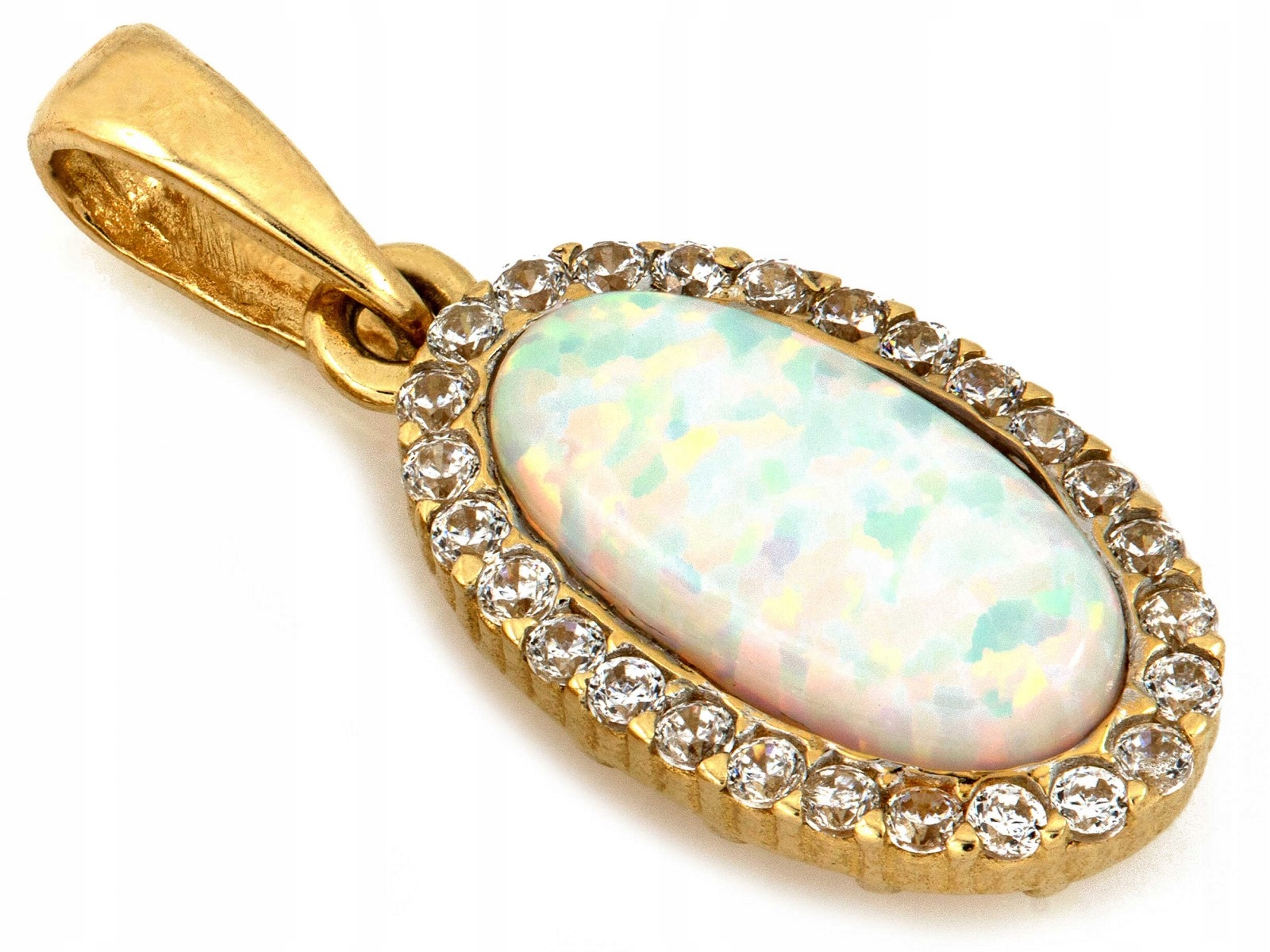 Ženský zlatý přívěsek 585 oválný 14k s opálem a zirkony, hmotnost 1.17 g