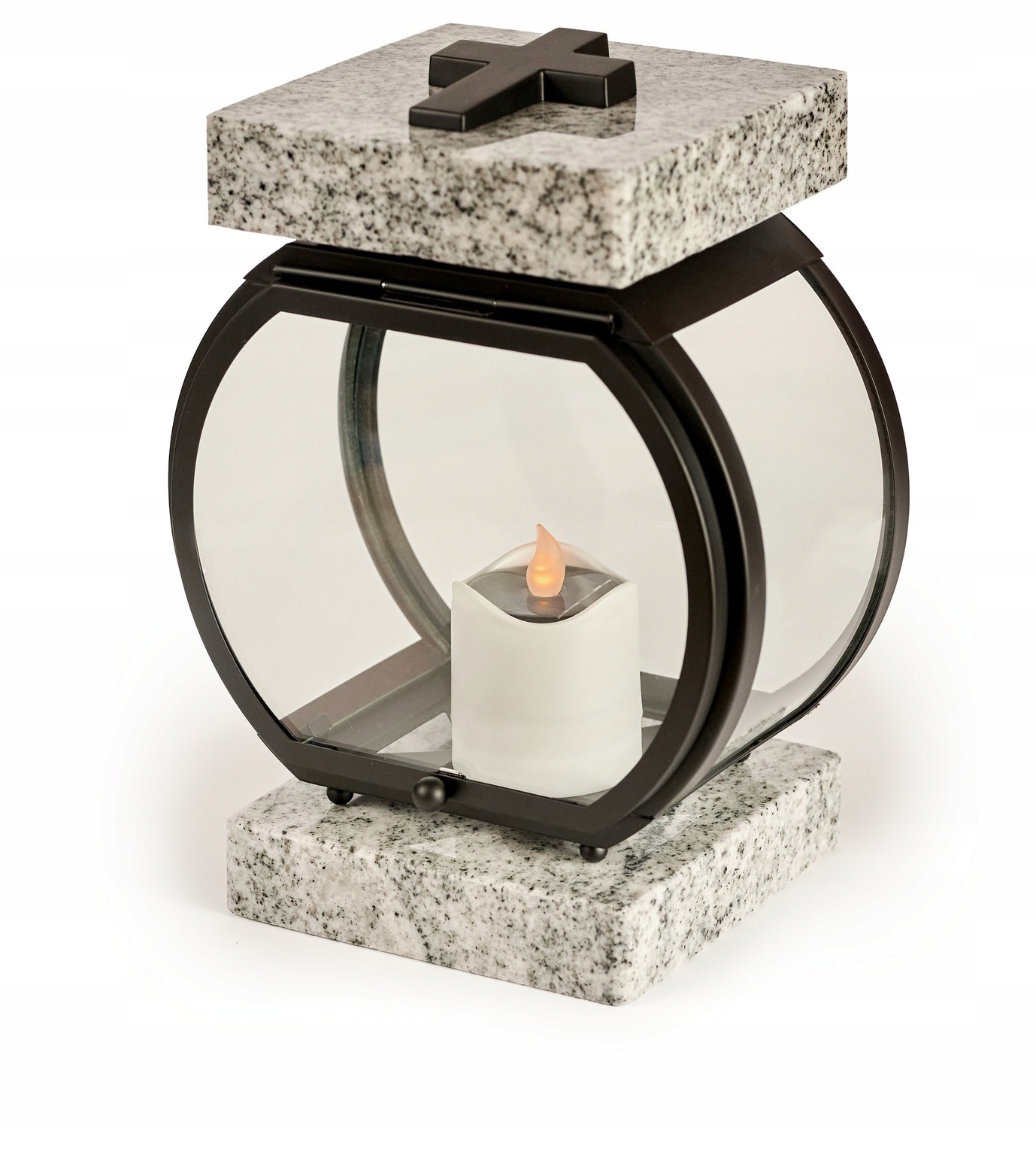 Hřbitovní Svíčka na pomník Lampion černá ocel+žluť bílá (Wiscount White)