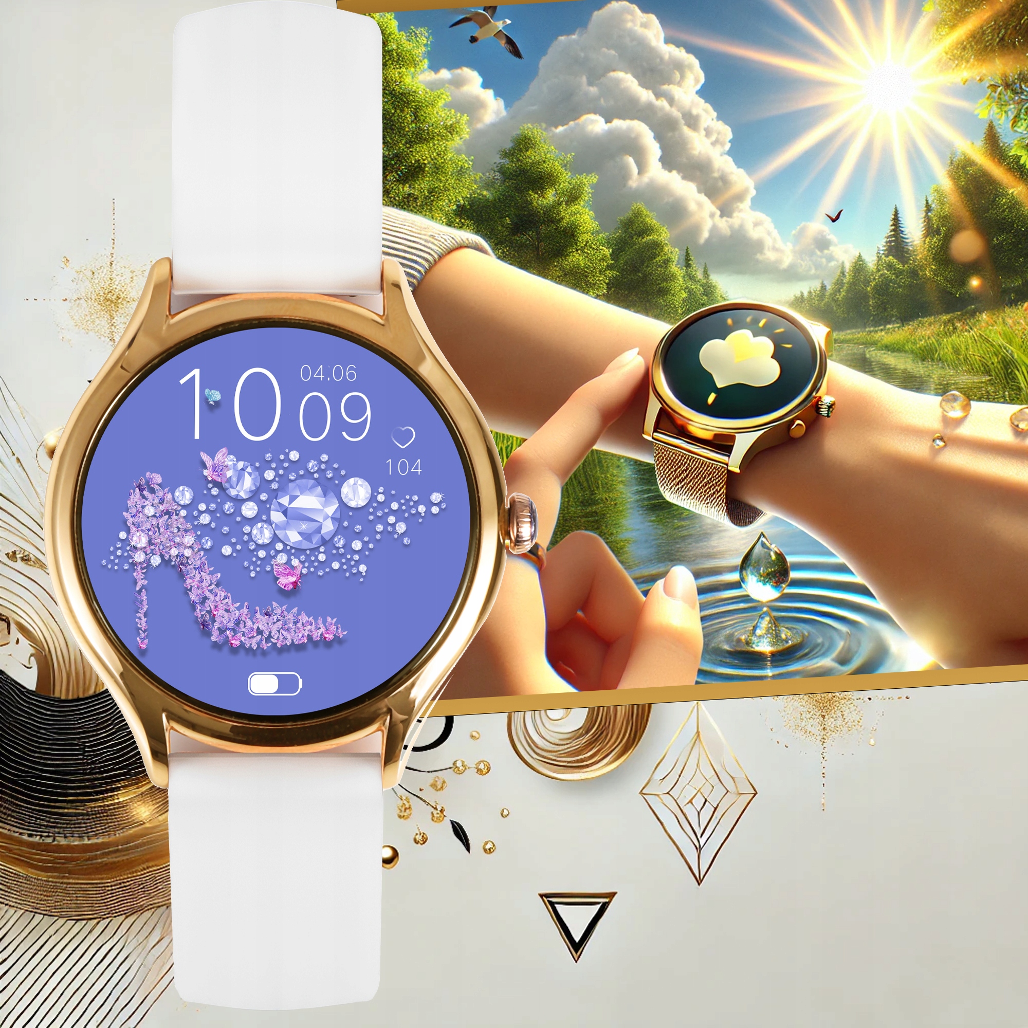 SMARTWATCH DAMSKI ZEGAREK PL MENU POWIADOMIENIA ROZMOWY SMART WATCH 3 PASKI Materiał koperty inny metal