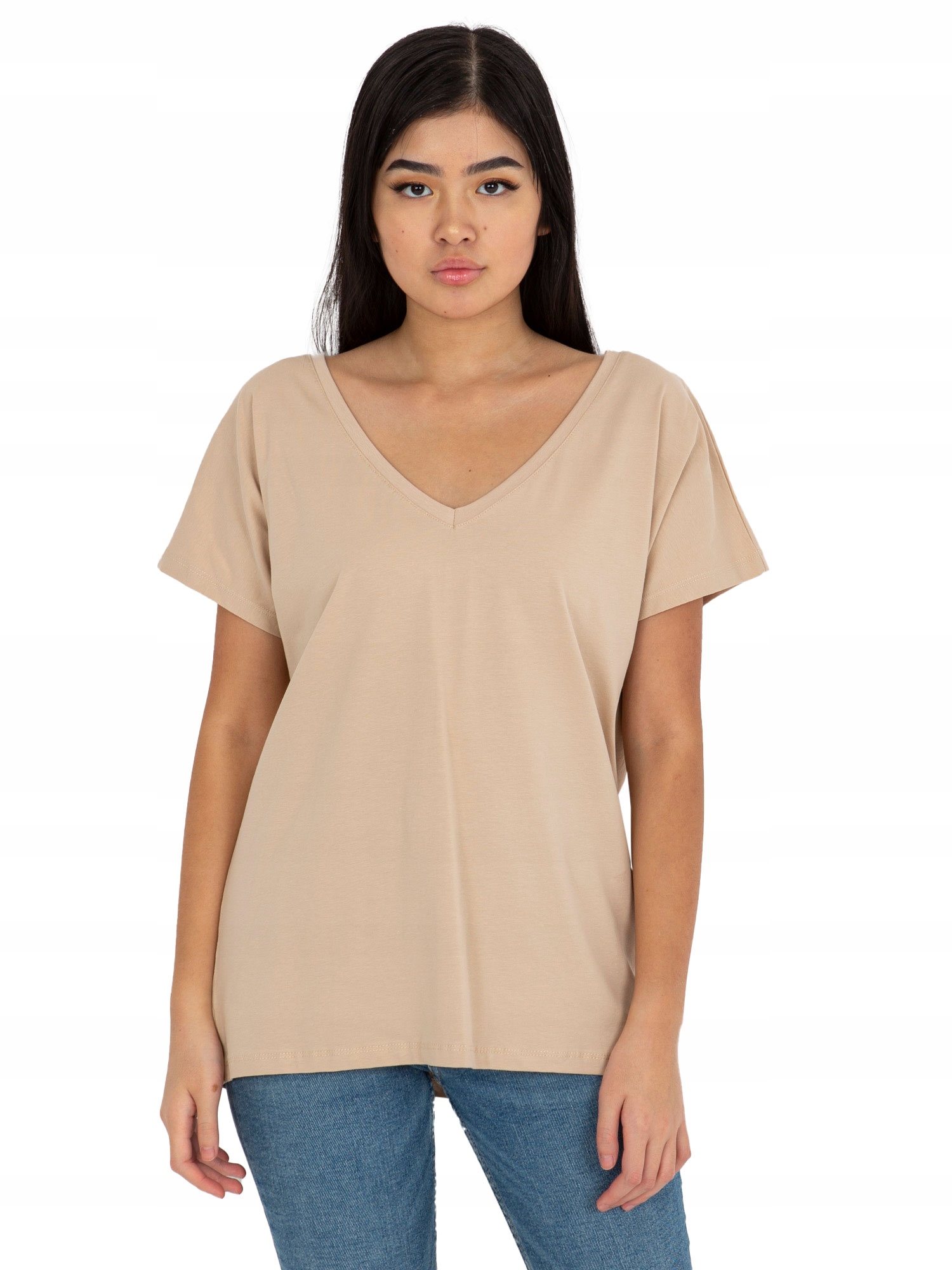 

T-shirt Damski Koszulka Bawełniana V-neck Serek