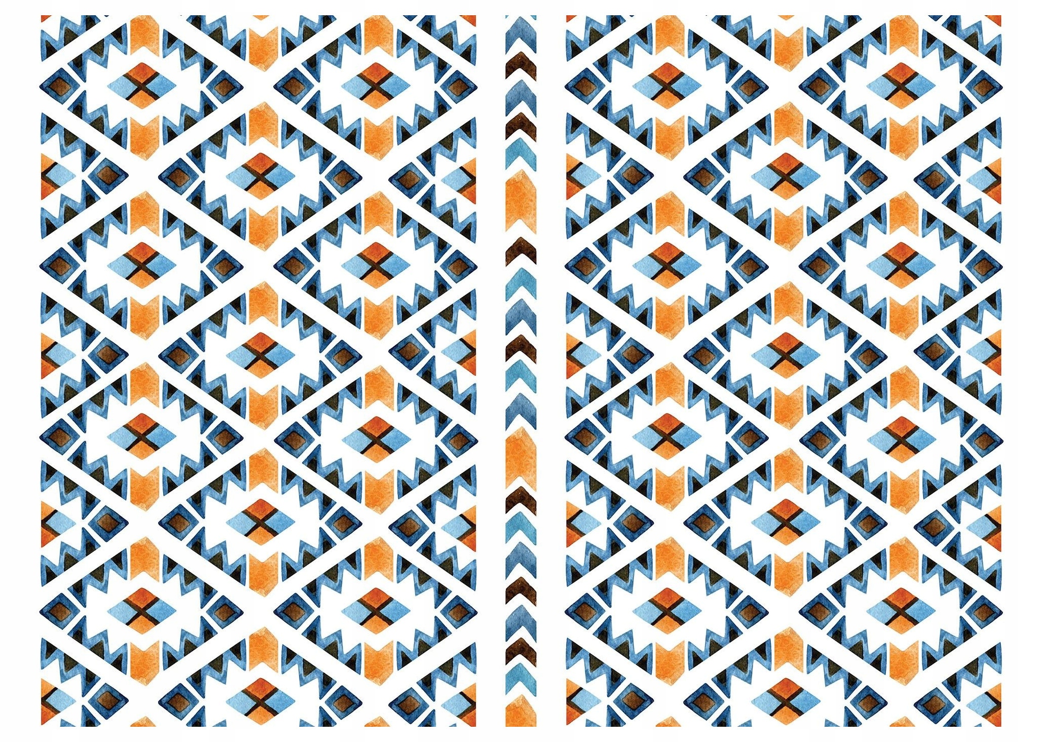 Tapeta Aztek geometrie etno v oranžovo-modrých barvách 312x219 lepidlo