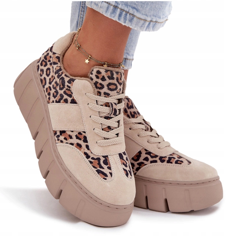 Dámské Tenisky Masivní Semišová Platforma Vinceza 66841 Panterka Béžová 37