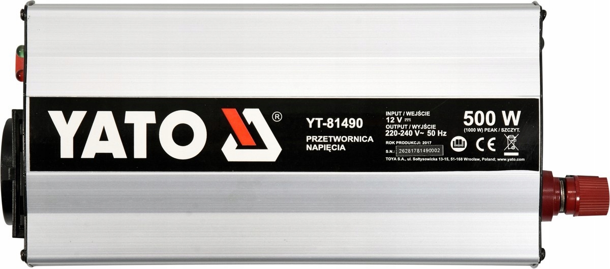 PRZETWORNICA NAPIĘCIA 12/230V 500W YATO Moc użytkowa 500 W