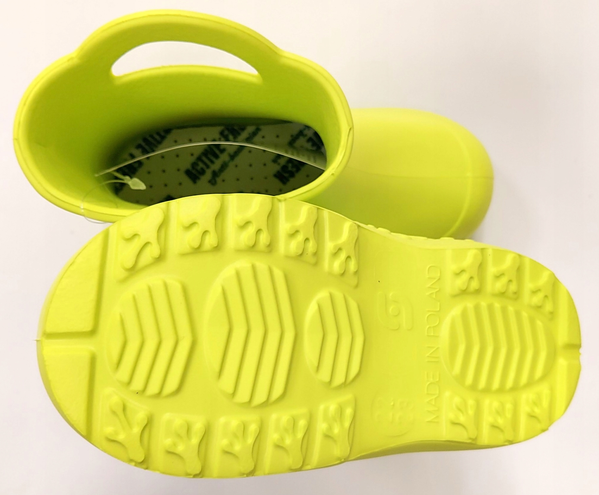 LEKKIE KALOSZE PIANKOWE GUMOWCE Z USZAMI ŻABKI ŻABKA FROG LIMONKA 26-27 Kolor zielony