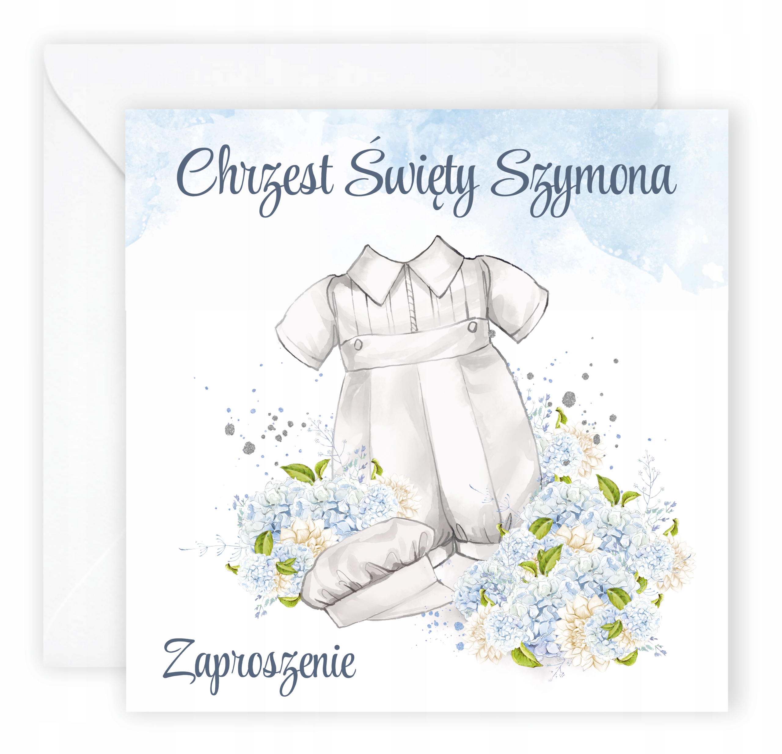 ZAPROSZENIA NA CHRZEST + KOPERTA + IMIĘ Kolor niebieski