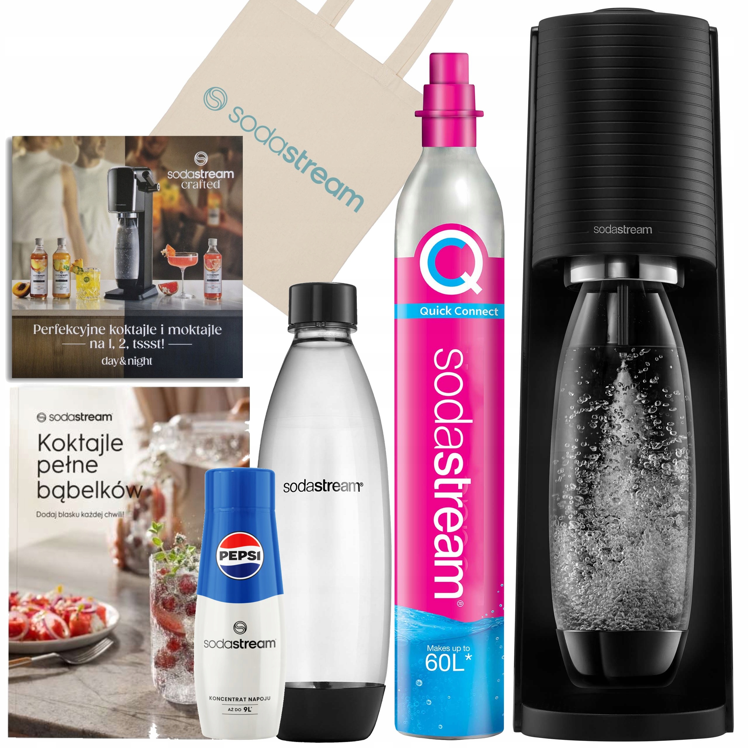 Sodastream Saturator Terra syrop Pepsi 440ml 2x książka torba