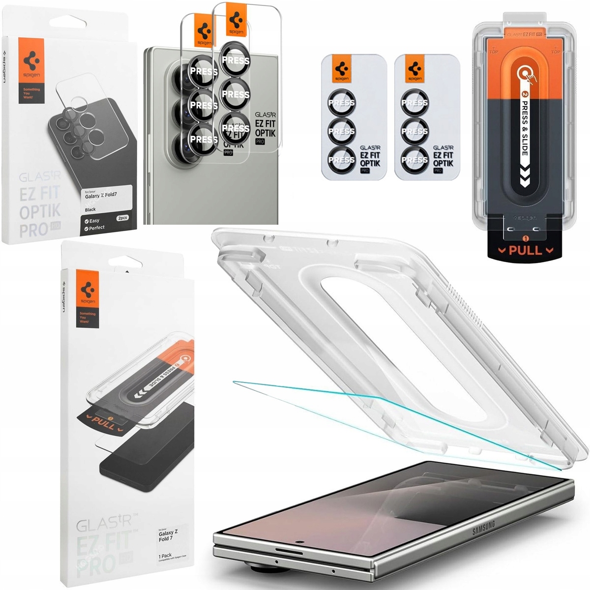 Spigen Sklo na displej +2x na fotoaparát s aplikátorem pro Samsung Galaxy Z Fold7