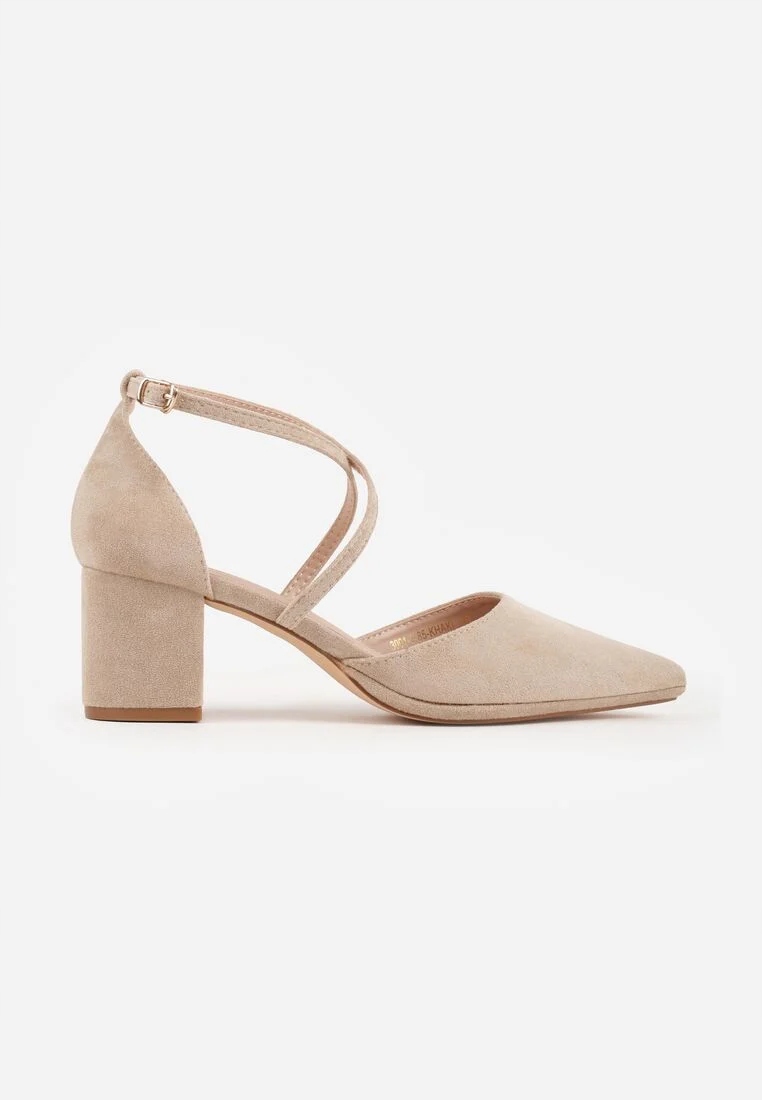 Elegantní béžové dámské lodičky na sloupku z eko semiše 2370B vel. 39