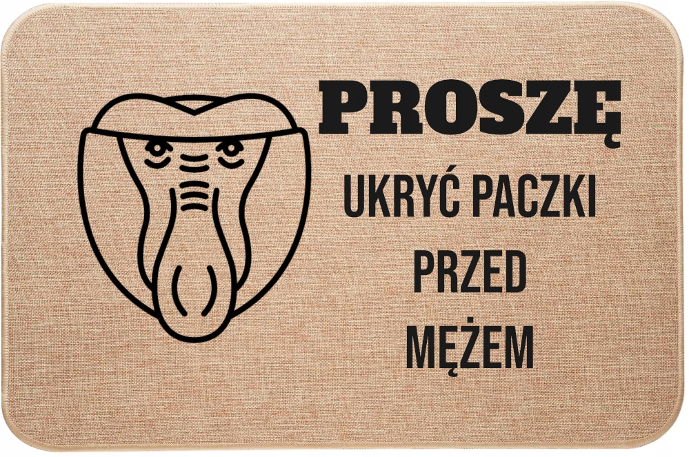 Vstupní Lněná Stěračka s vtipným potiskem Prosím skryjte balíčky před manželem