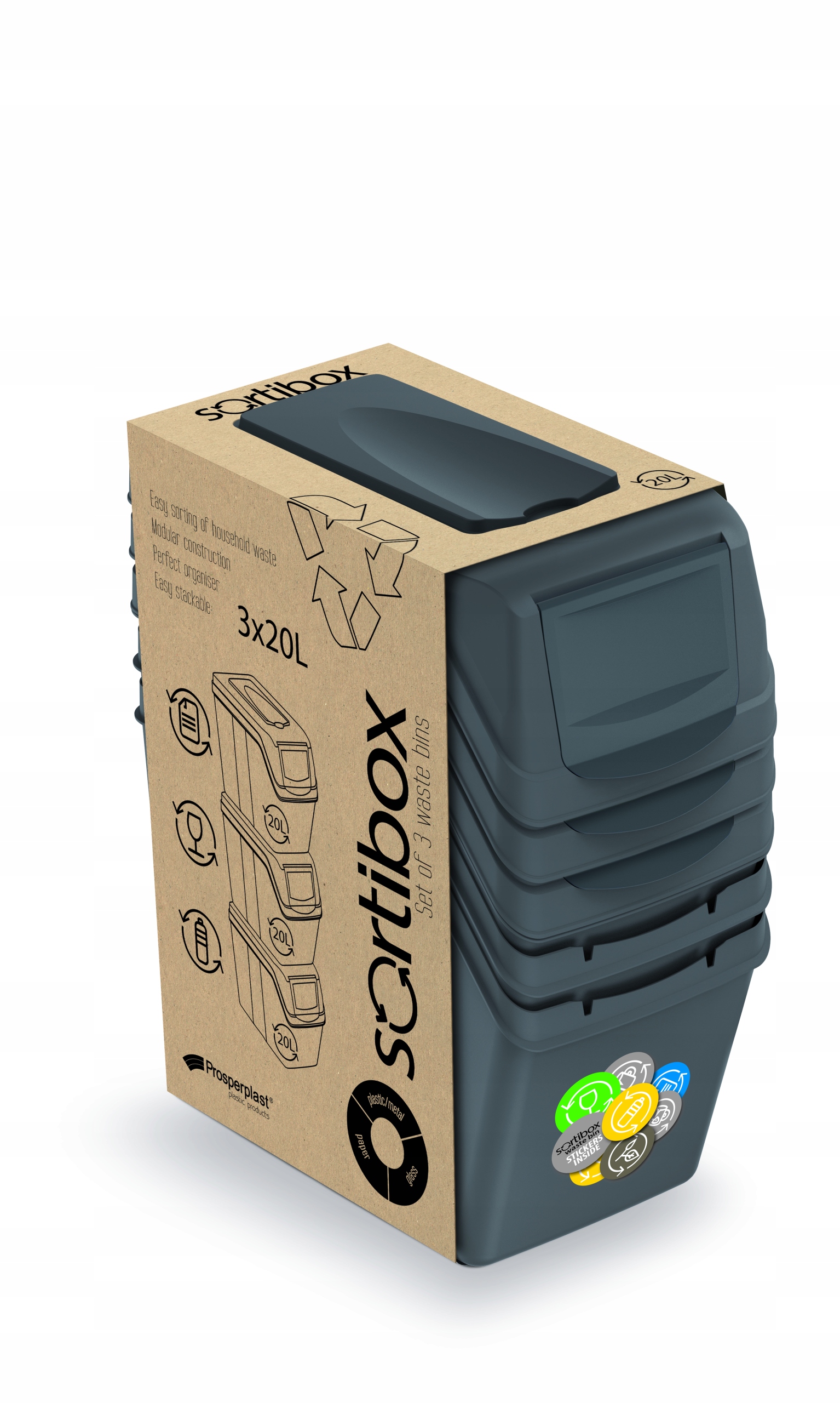 

Modułowe pojemniki do segregacji Sortibox 3 x 20l