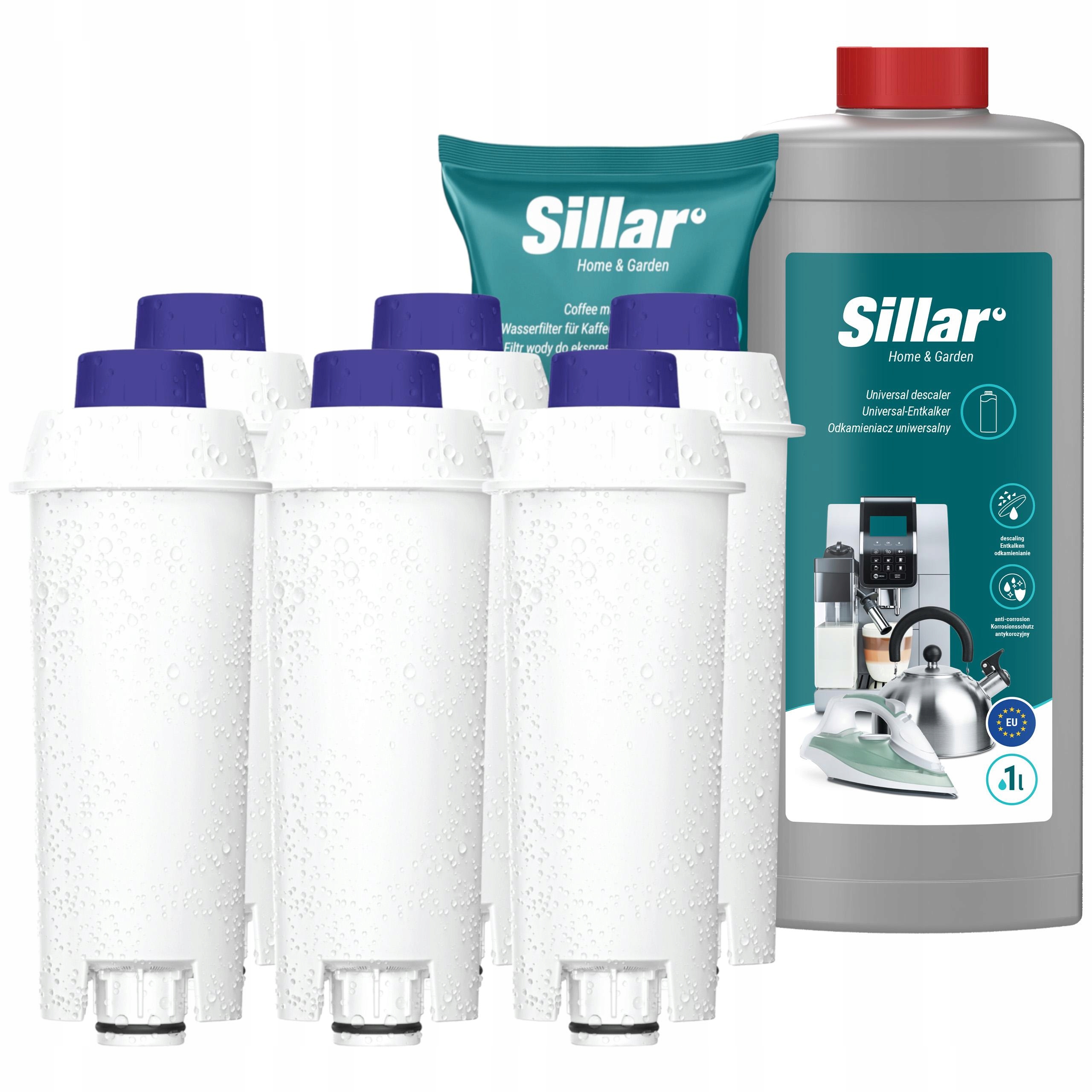 Odvápňovač pro kávovar Sillar 1 l 6 x filtr pro kávovar Delonghi Eletta