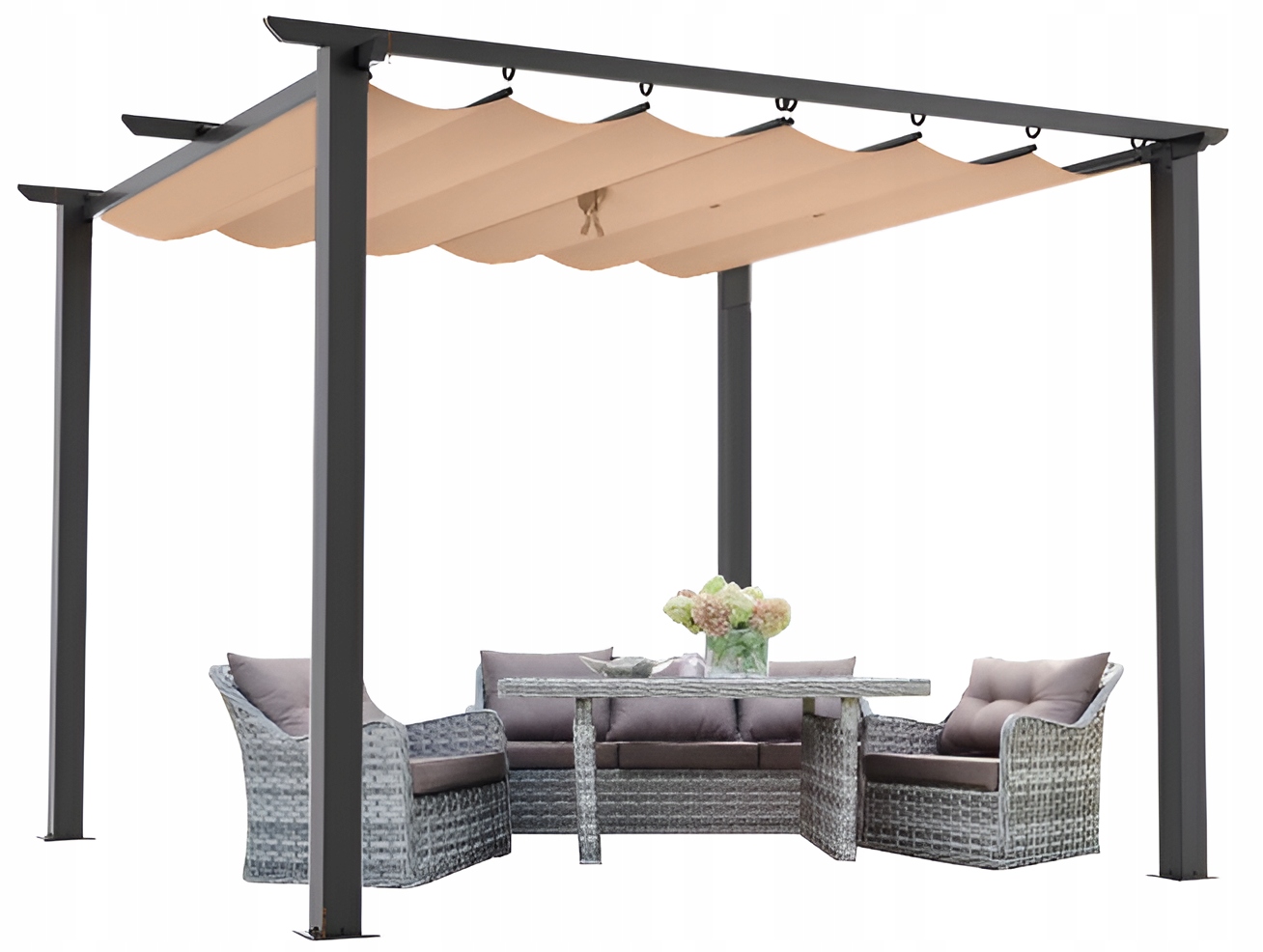 Pergola ogrodowa 3x3 tarasowa metalowa altana zadaszenie szara dach beżowy