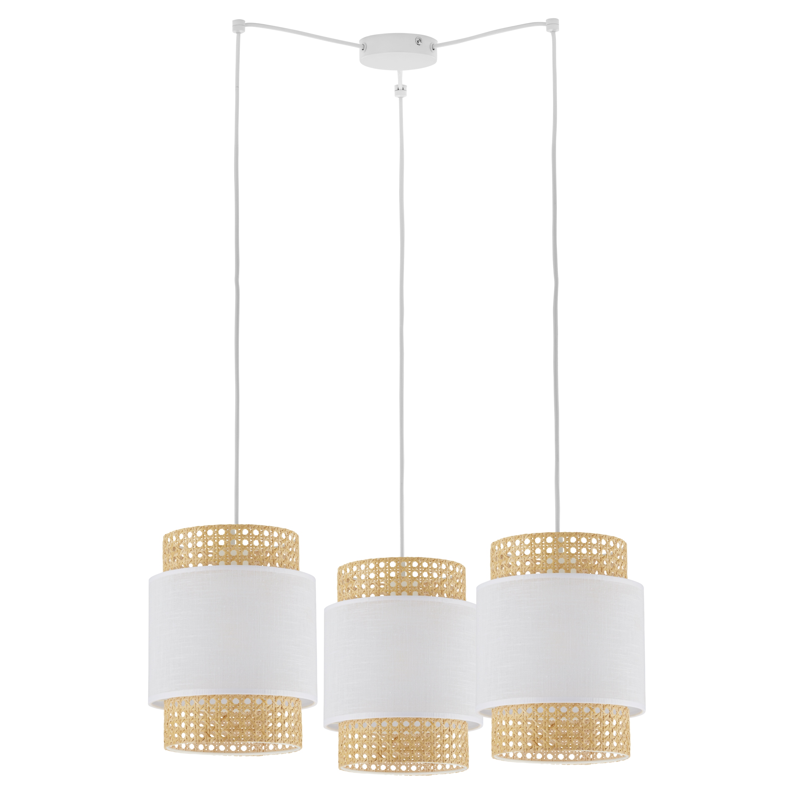 Závěsná lampa Boho 3 slaměný bílý stínítko