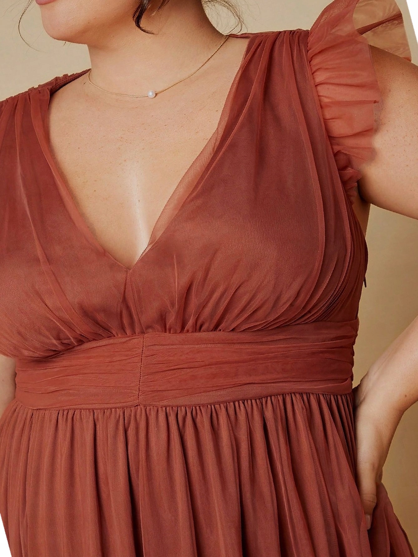 Šaty Tylová s výstřihem do V Rdzawa Dlouhá Večerní 4XL 48