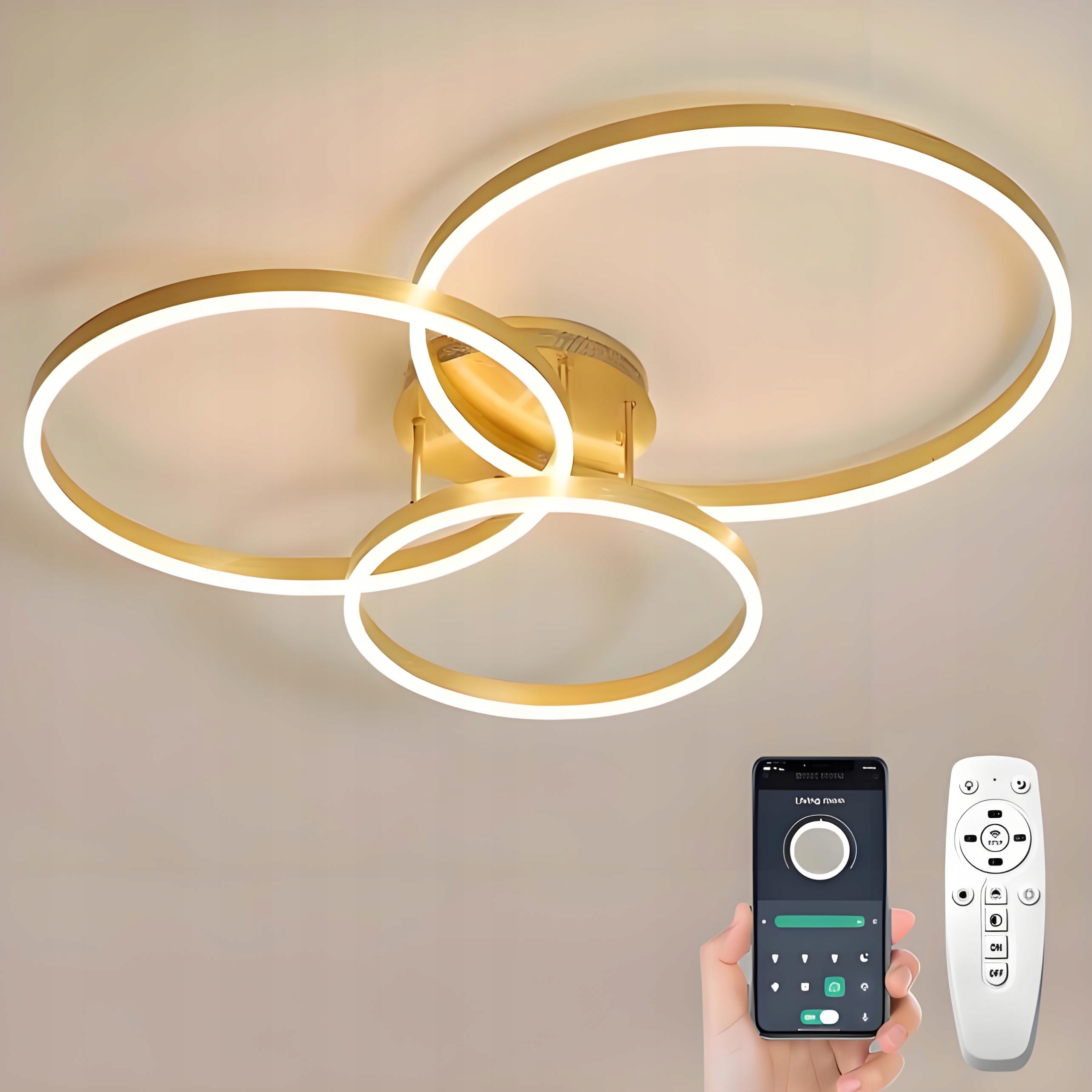 Led Stropná Lampa Zlatá, Možnosť Stmievania 82 CM S Diaľkovým Ovládaním 74 W