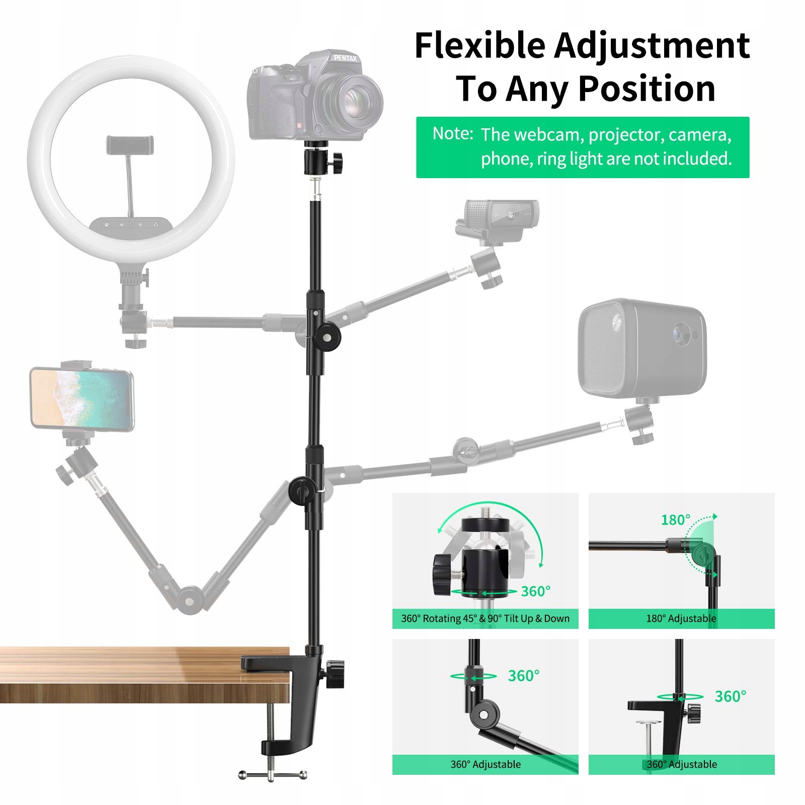 KDD Uchwyt Do Kamery 63cm Z Uchwytami Na Telefon I Mikrofon 360° — miniatura 3