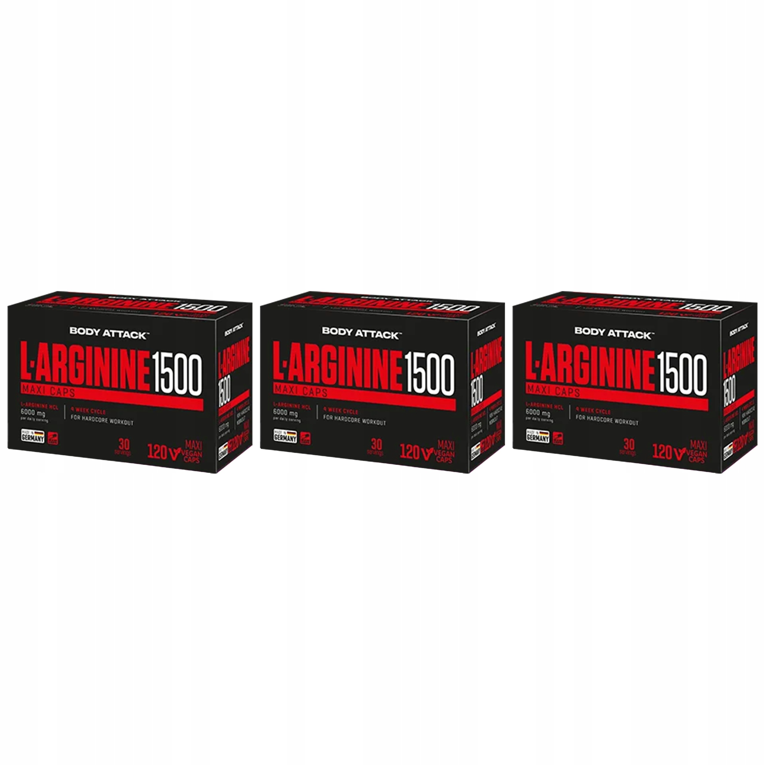 3x Body Attack L-Arginin 120vcaps Booster Dusíku Pumpa Síla