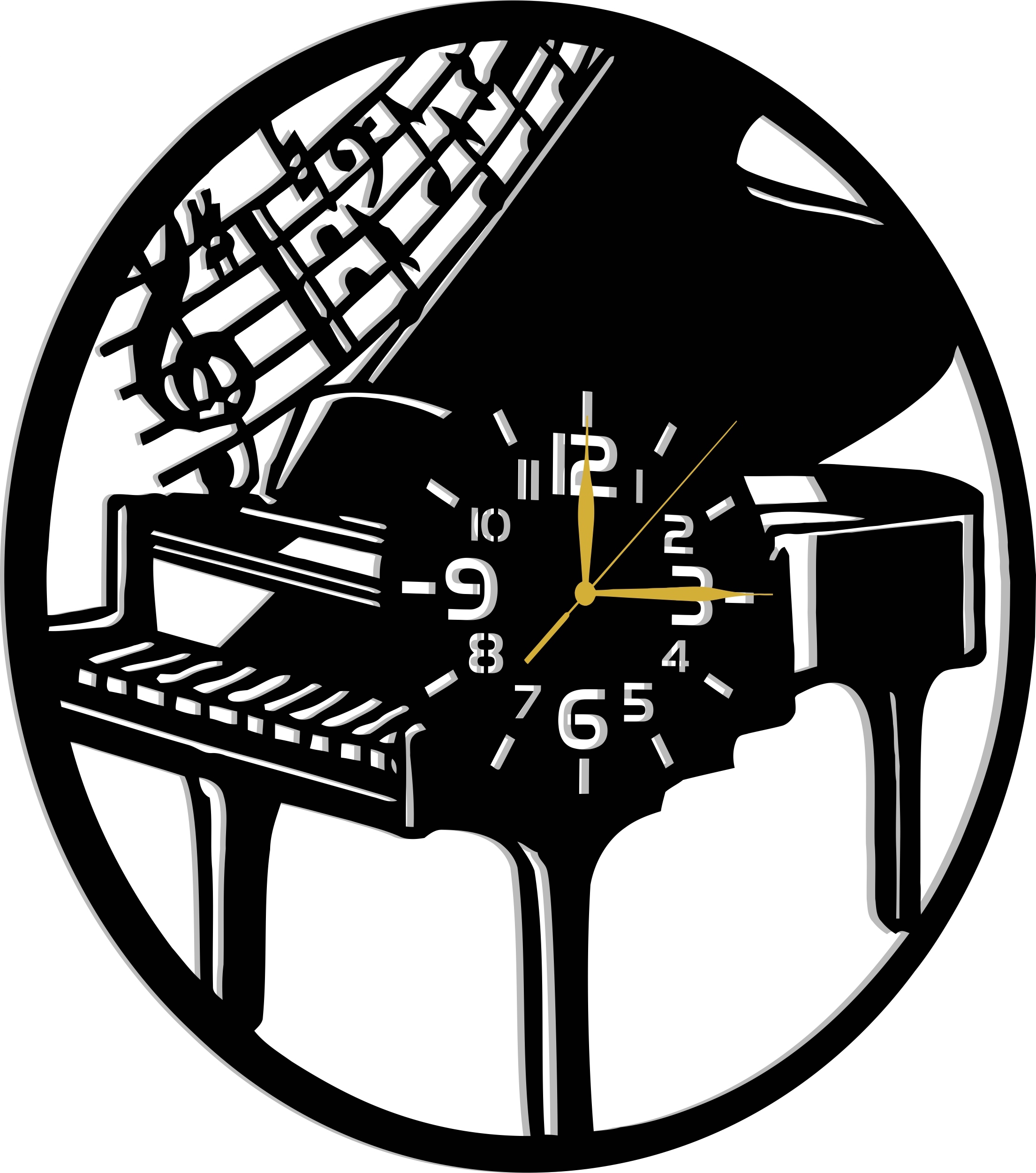 Hodiny Pro Klavíristu A Hudebníka Do Sálu Hudební Školy S Klavírem 70 CM 3D