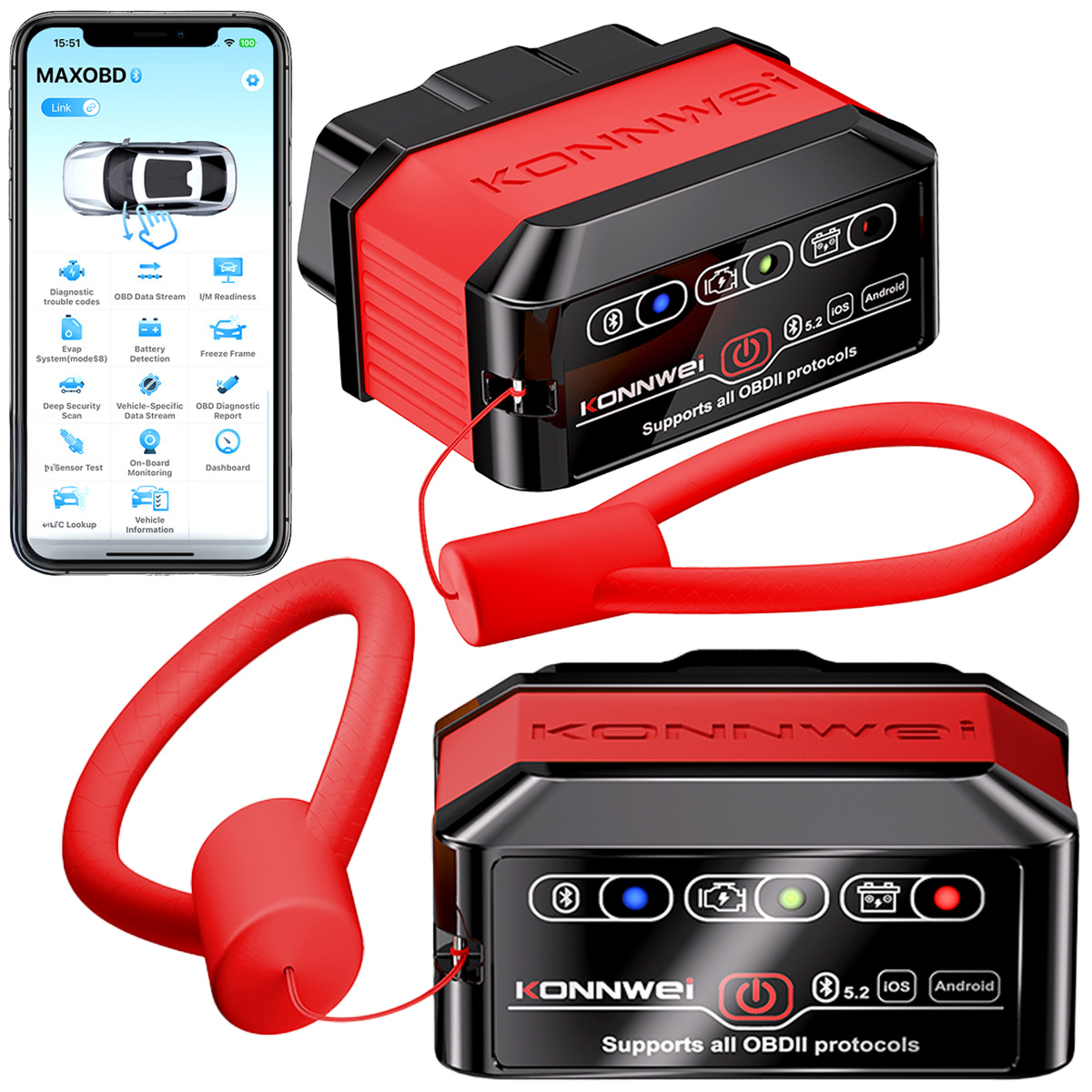 Konnwei KW905 skaner diagnostyczny interfejs OBD2 Obdii Bt 5.2 Android iOS