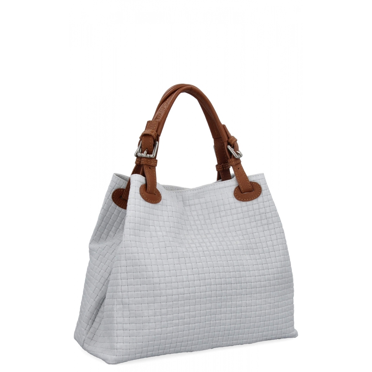 Módní kožená kabelka Shopper Bag 2269-J Bílá/Ruda