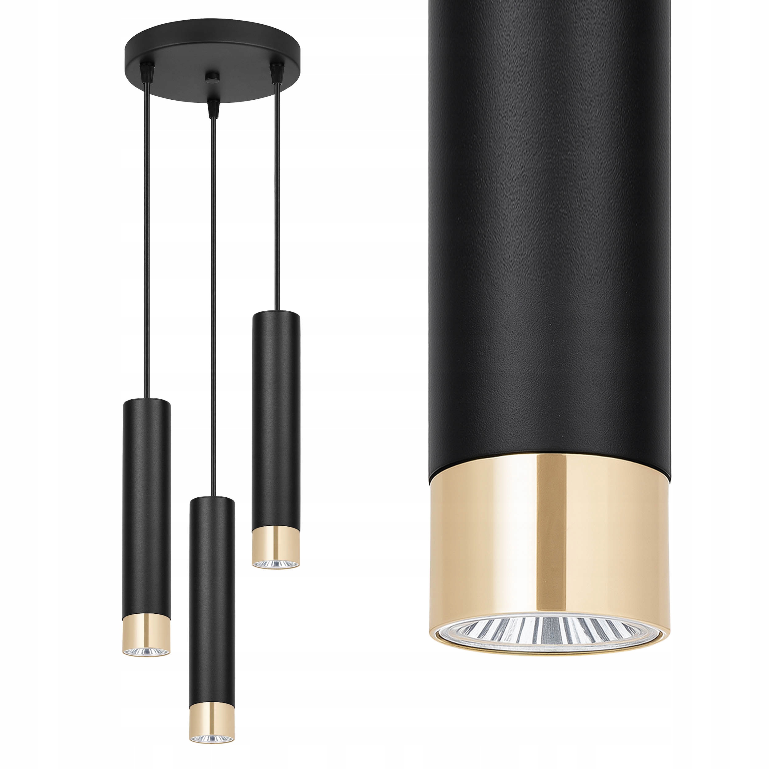 Závěsná lampa Lustr Tuba Zwis Metal Led Černá Zlatá GU10 nad stůl Ostrov