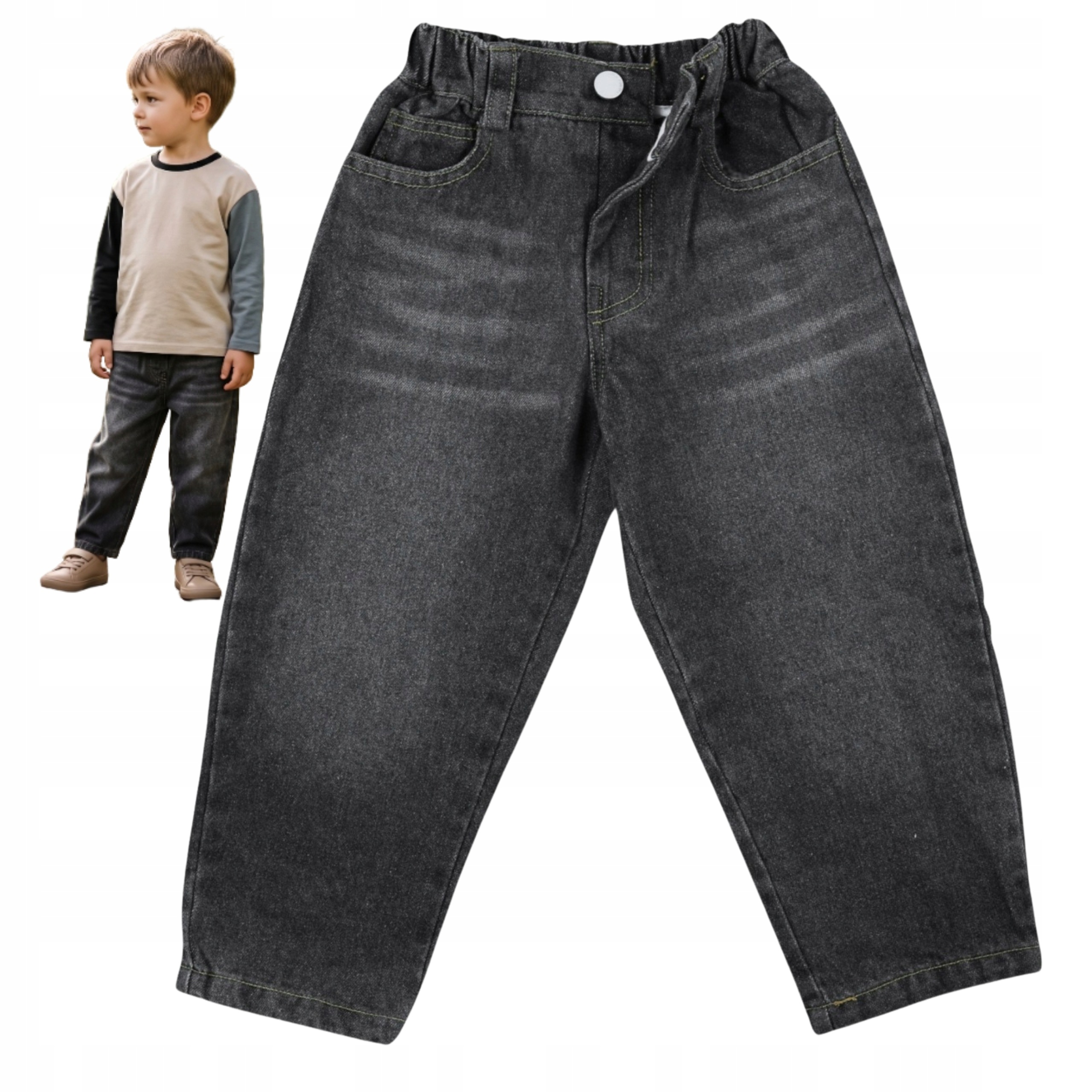 Spodnie Jeansowe Chłopięce 116cm Grafitowe Całoroczne Jeansy dla Chłopca