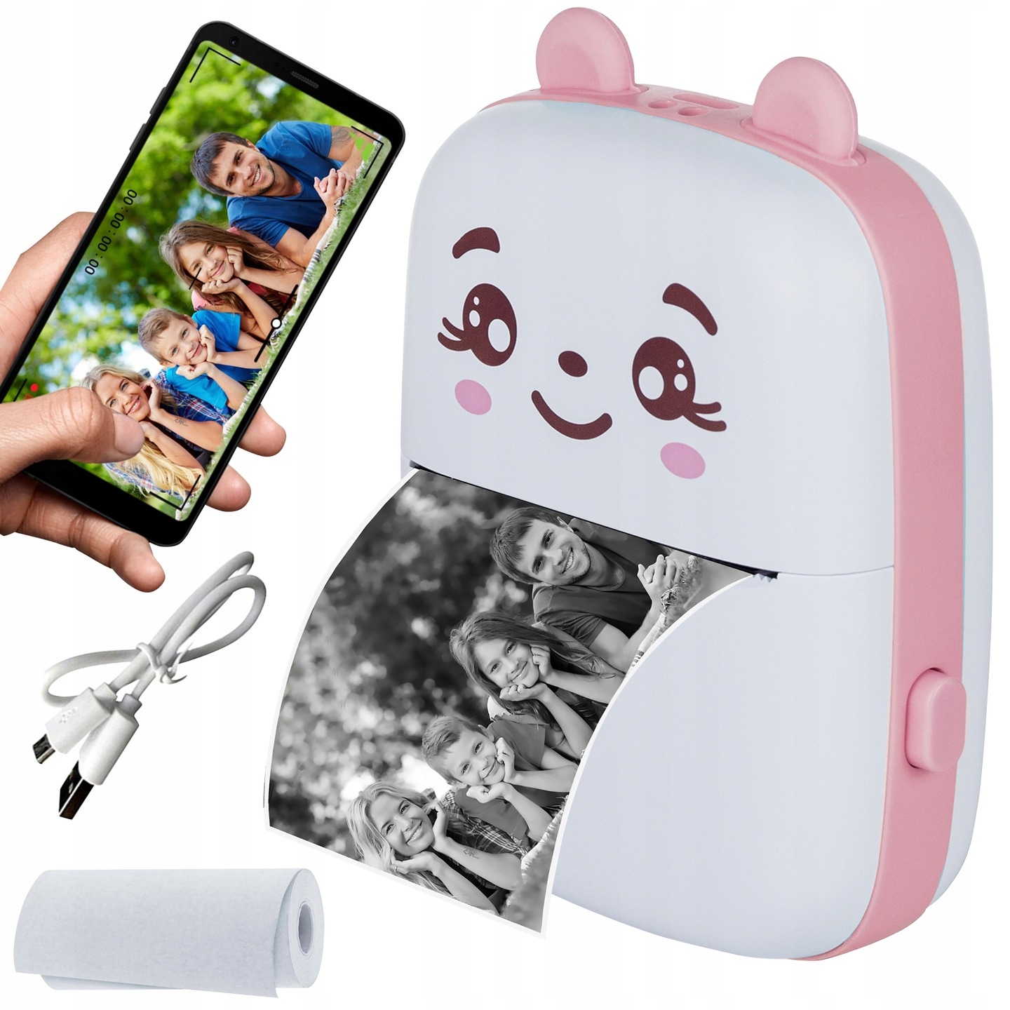 DRUKUŚ DRUKARKA KOT TERMICZNA MINI DRUKARKA PRZENOŚNA +1 ROLKA PAPIER EAN (GTIN) 5903760452186