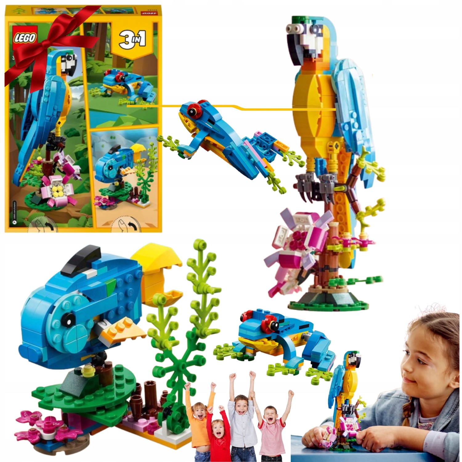 Lego Creator 3 w 1 31136 Egzotyczna Papgua Dla Dziecka Klocki Żaba