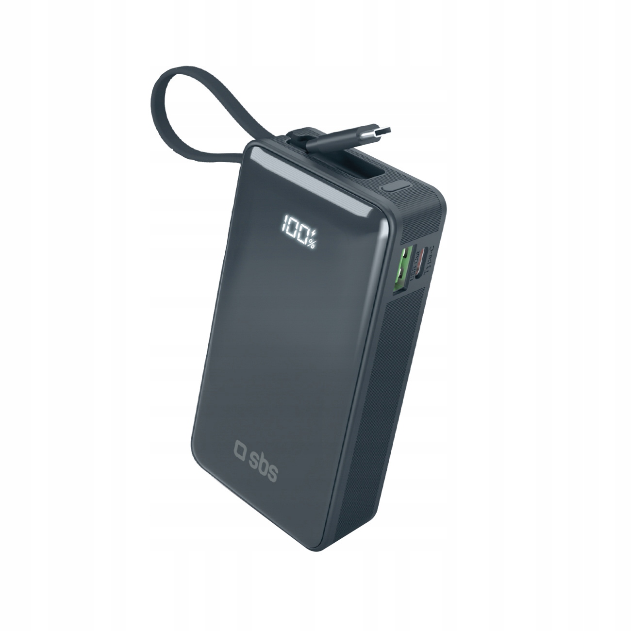 Powerbanka 10000 mAh Usb-a Usb-c s displejem a vestavěným kabelem Usb-c 20W