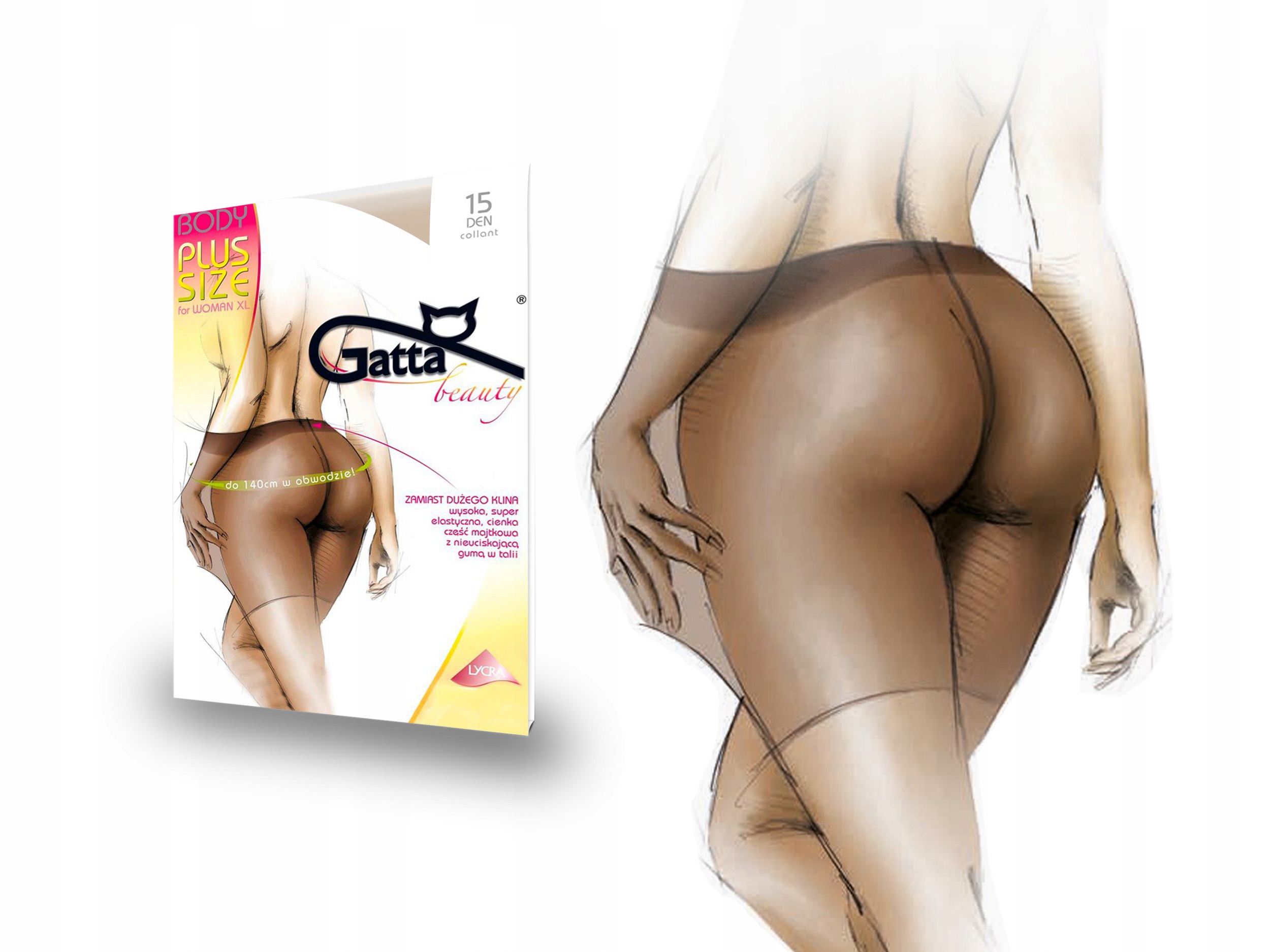 

Gatta rajstopy Plus Size, 15 den, lycra, beige 3-M