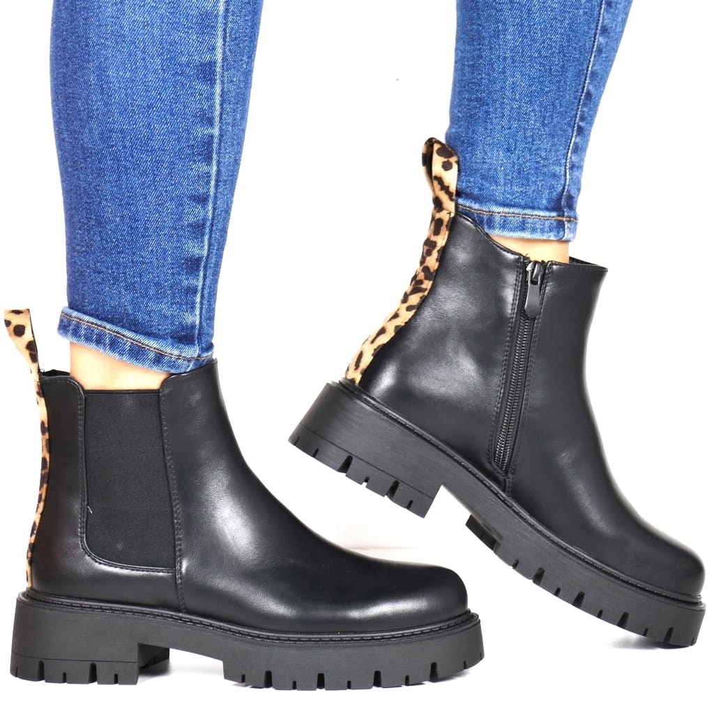 Černé Semišové Kotníkové Boty Nad Kotník S Akcentem Panterky, Zimní Boty, Pohodlné