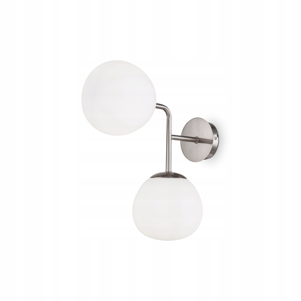 Nástenná lampa s niklovanými dvoma bielymi guľami do obývacej izby a kúpeľne Maytoni