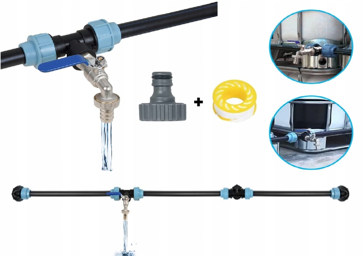 Łącznik Trzech Zbiorników 1000L Ibc Mauzer S60x6 3/4 Wąż Wody 25mm Kran