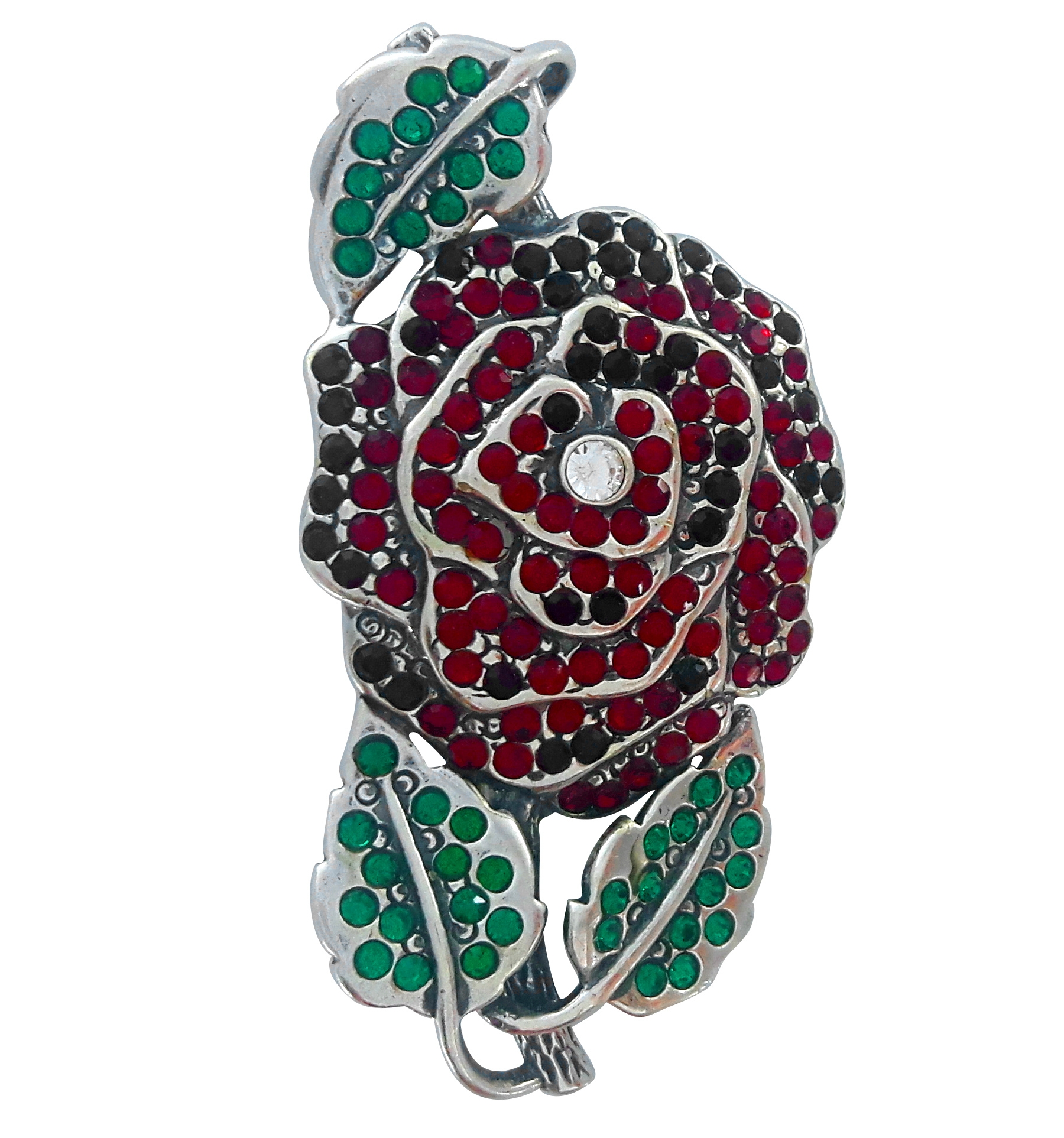 Fenoménní Zeleno-rubínová Brož Růže 925 Květ