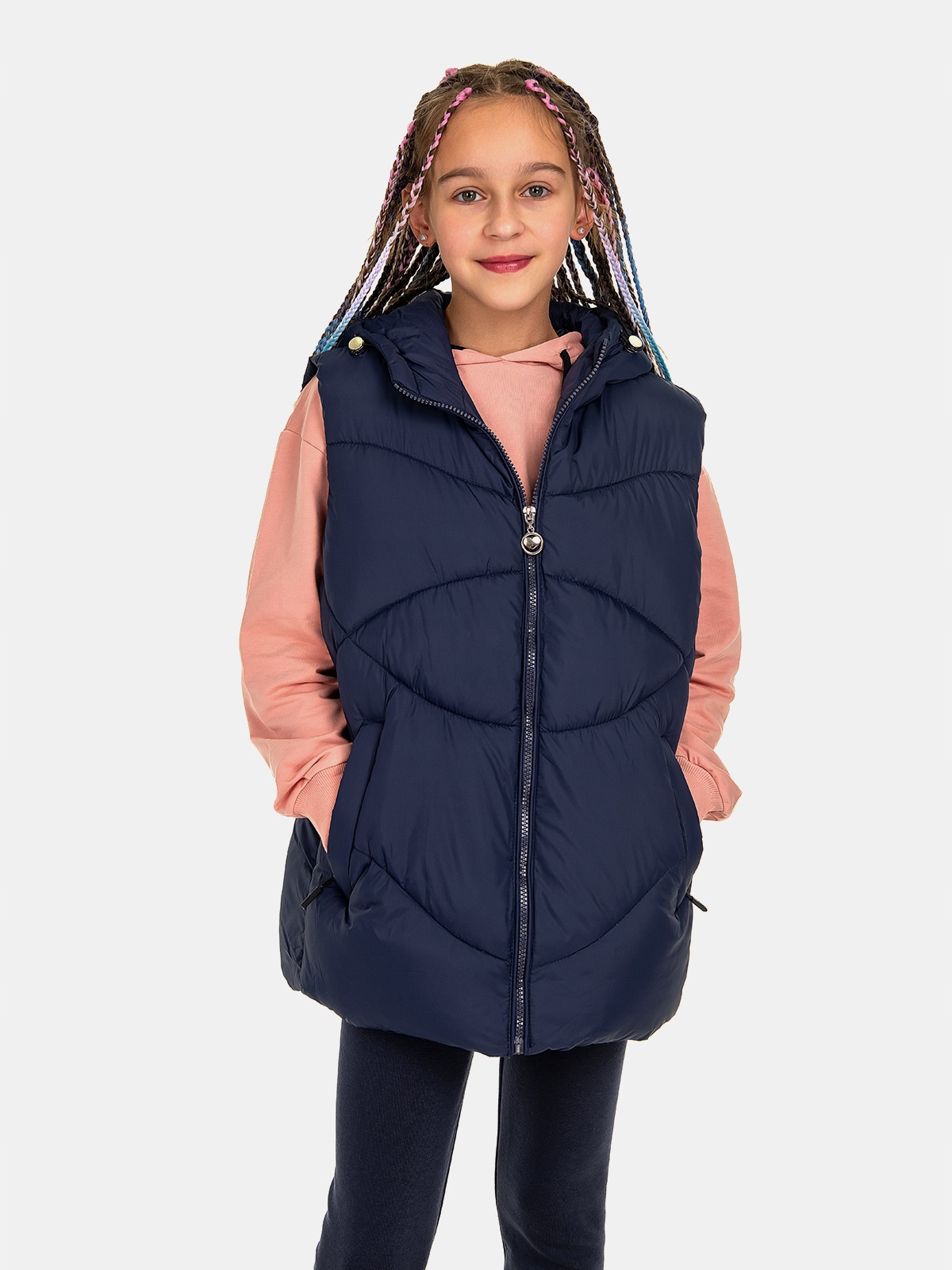 BEZRĘKAWNIK DZIEWCZĘCY KAMIZELKA PIKOWANA PUCHOWA granatowy 98-104 Rozmiar (new) 98