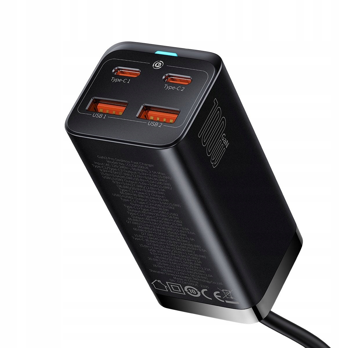 Baseus GaN3 Pro 2xUSB-C 2xUSB wall charger, 100W (black)
