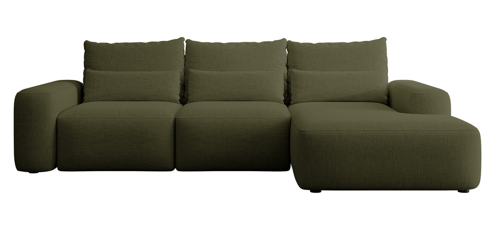 Rohová Sedací Souprava s funkcí spaní Carnos polštáře olivová šenilová pravá barva