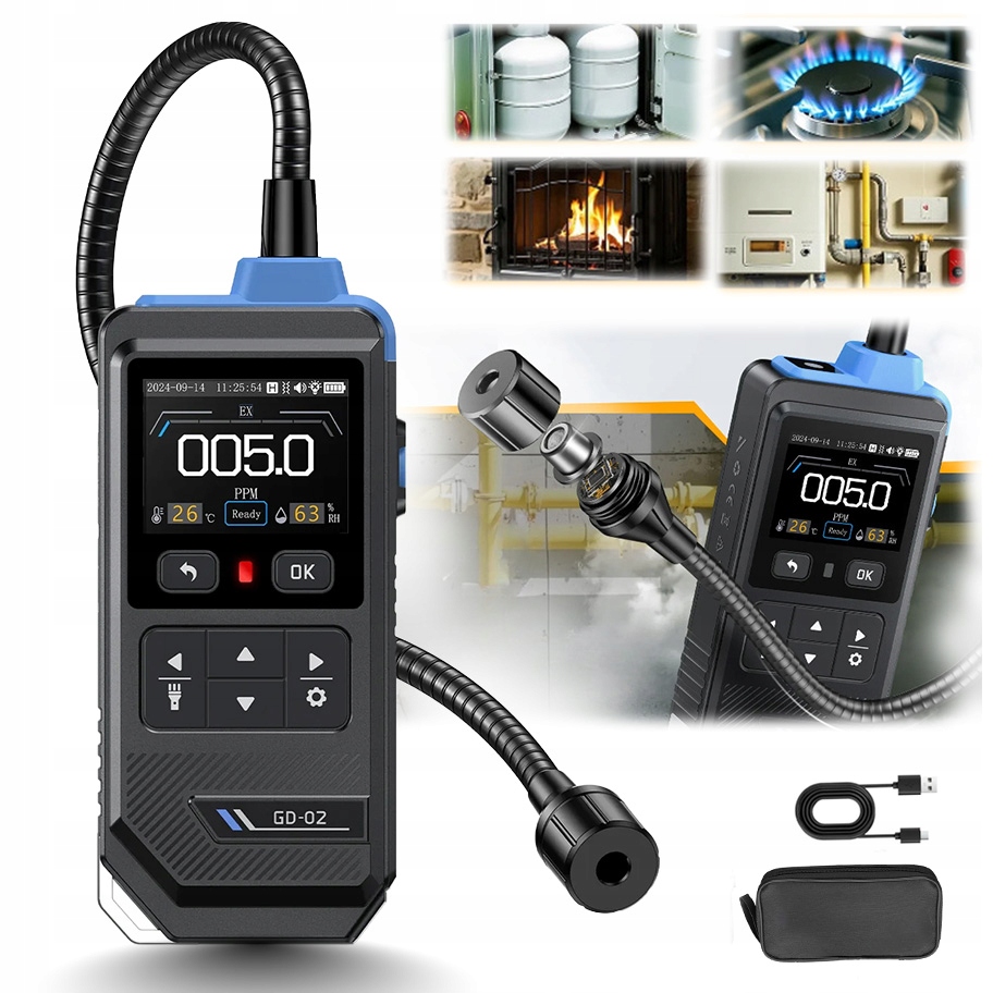 Detektor plynu Fnirsi GD-02 senzor metanu propanu, únik plynu, sonda