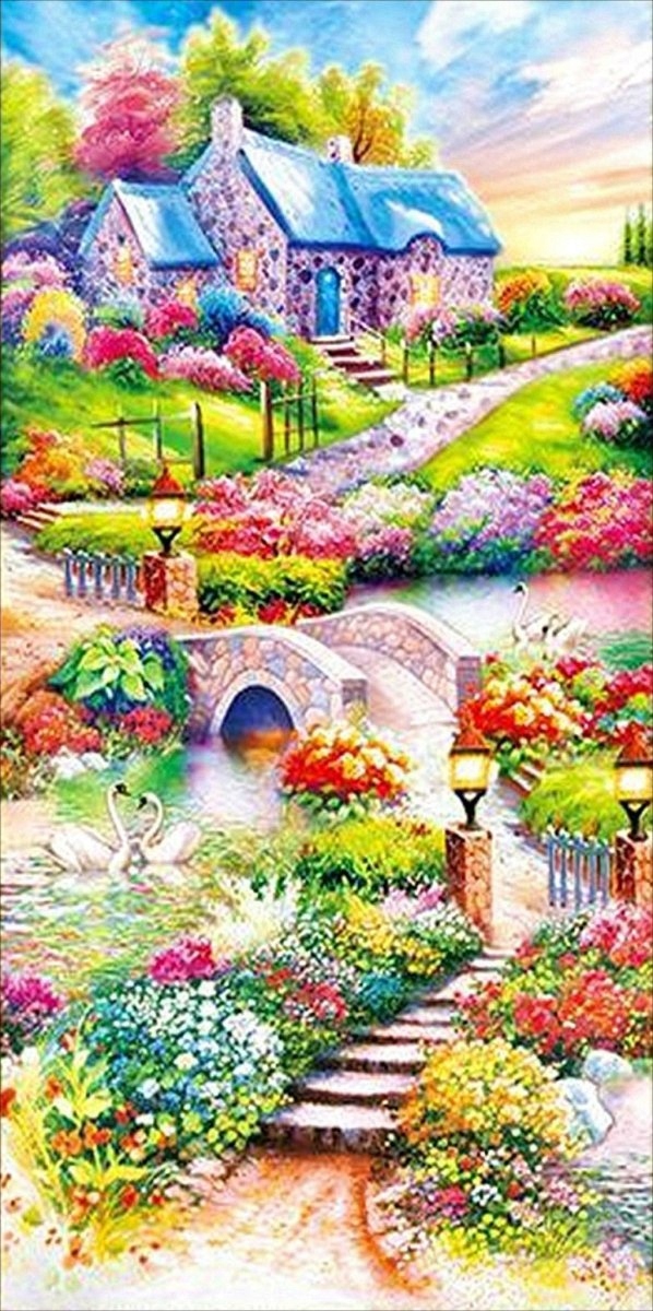 Diamantová Výšivka Diamond Painting Mozaika Květinový domeček 45x85 cm 5D sada