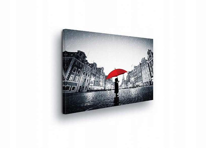 Obraz 100x75 Město déšť deštník červený monochrom osamělost kontrast