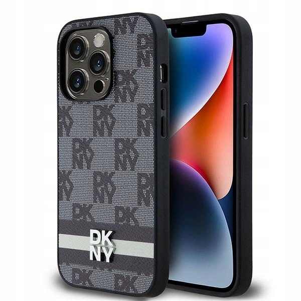 Kožený kryt Dkny s jednobarevným kostkovaným vzorem a Pouzdro pro iPhone 14 Pro
