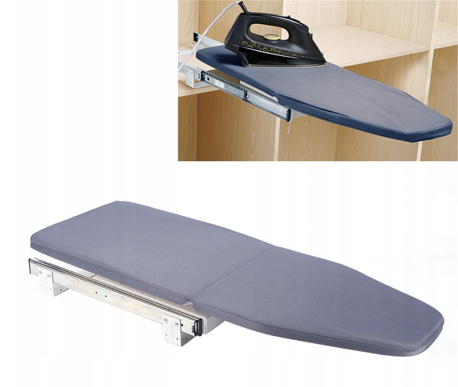 Levně Skládací Žehlicí Prkno Šedé, Výsuvné Pro Zabudování Skříně