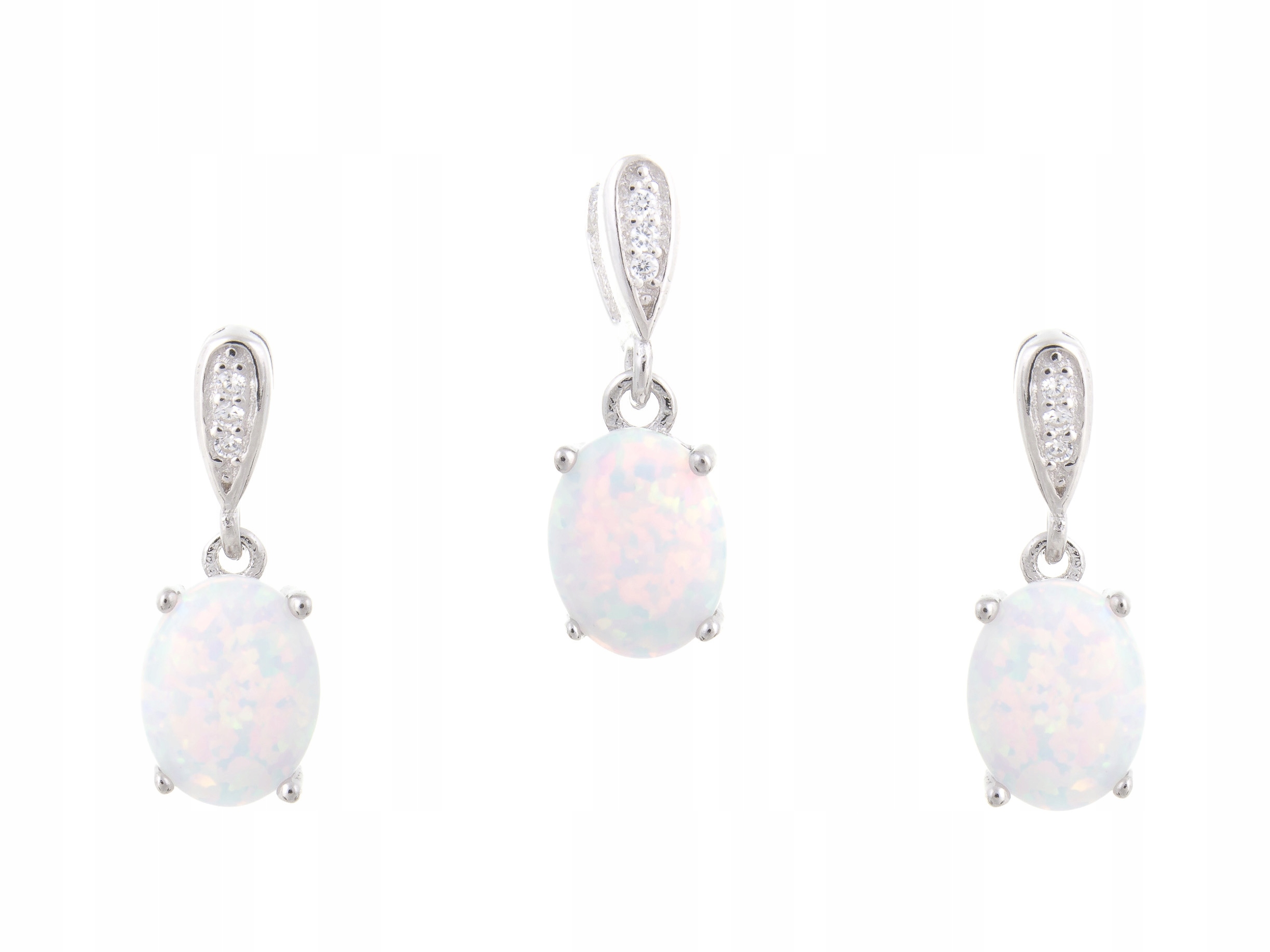 Stříbrný Komplet Kol+vis Rhodiovaný Opál