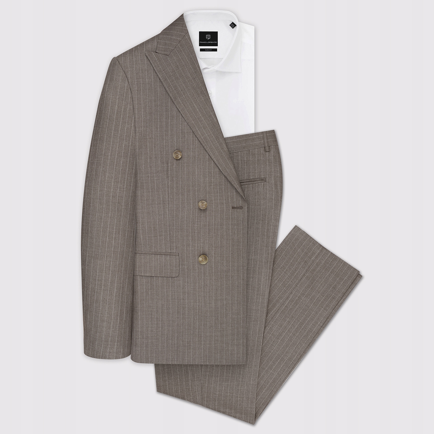 Béžový pánský oblek s proužky Pako Lorente vel 176/100/56