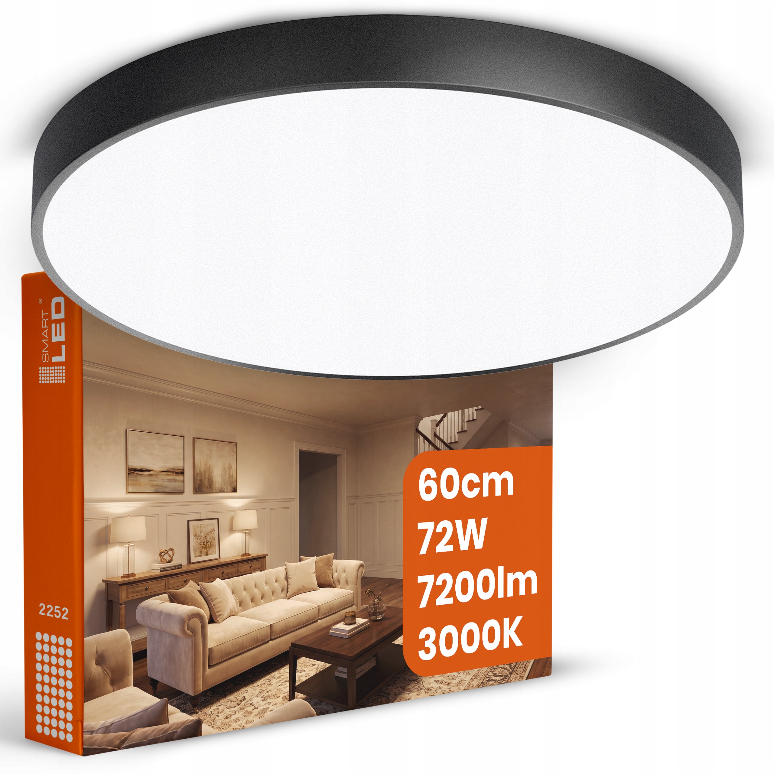 Stropní Svítidlo 72W 7200lm Teplá Barva 60CM Kulatý Černý Moderní