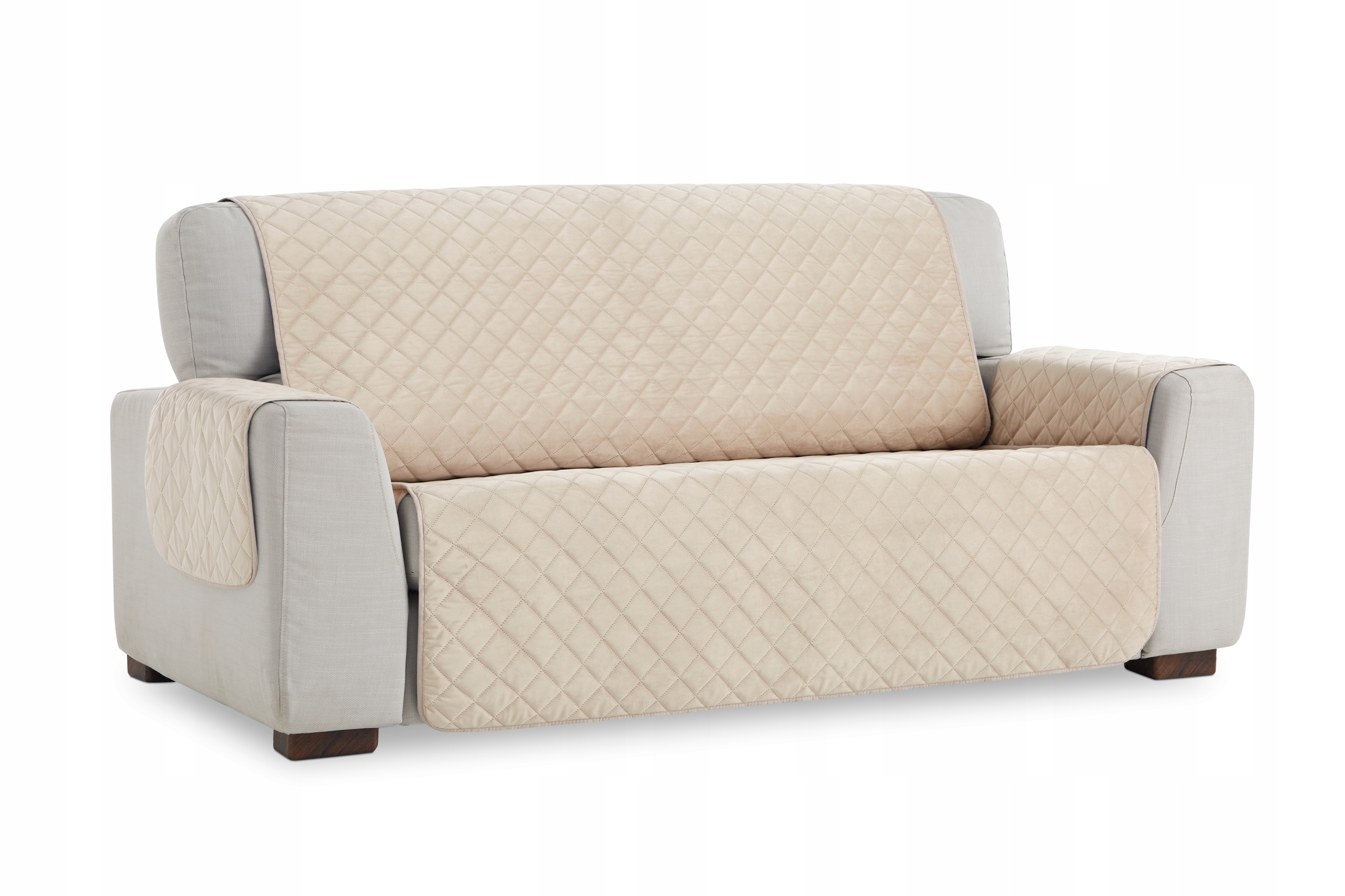 Přehoz na pohovku chránič na pohovku 180 cm béžový prošívaný velurový přehoz