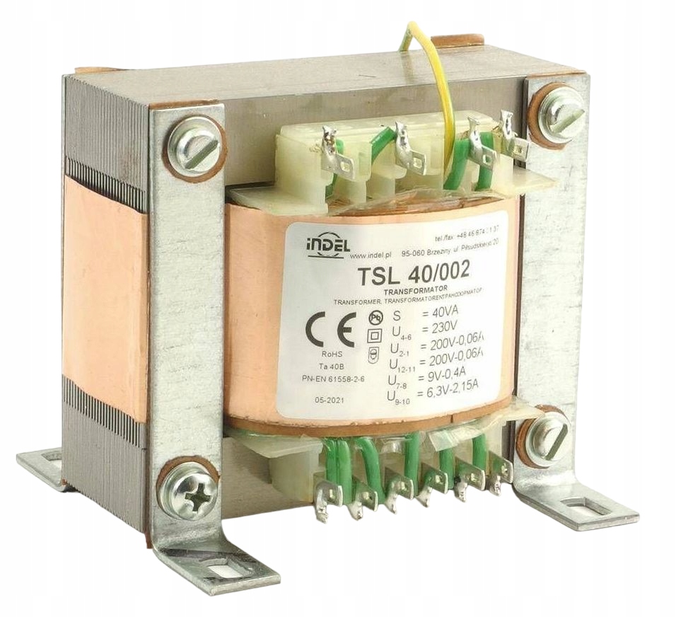 Transformator 40VA, 230Vac (200V,200V,9V,6.3V) 0.06A, 0.06A, 0.04A, 2.15A