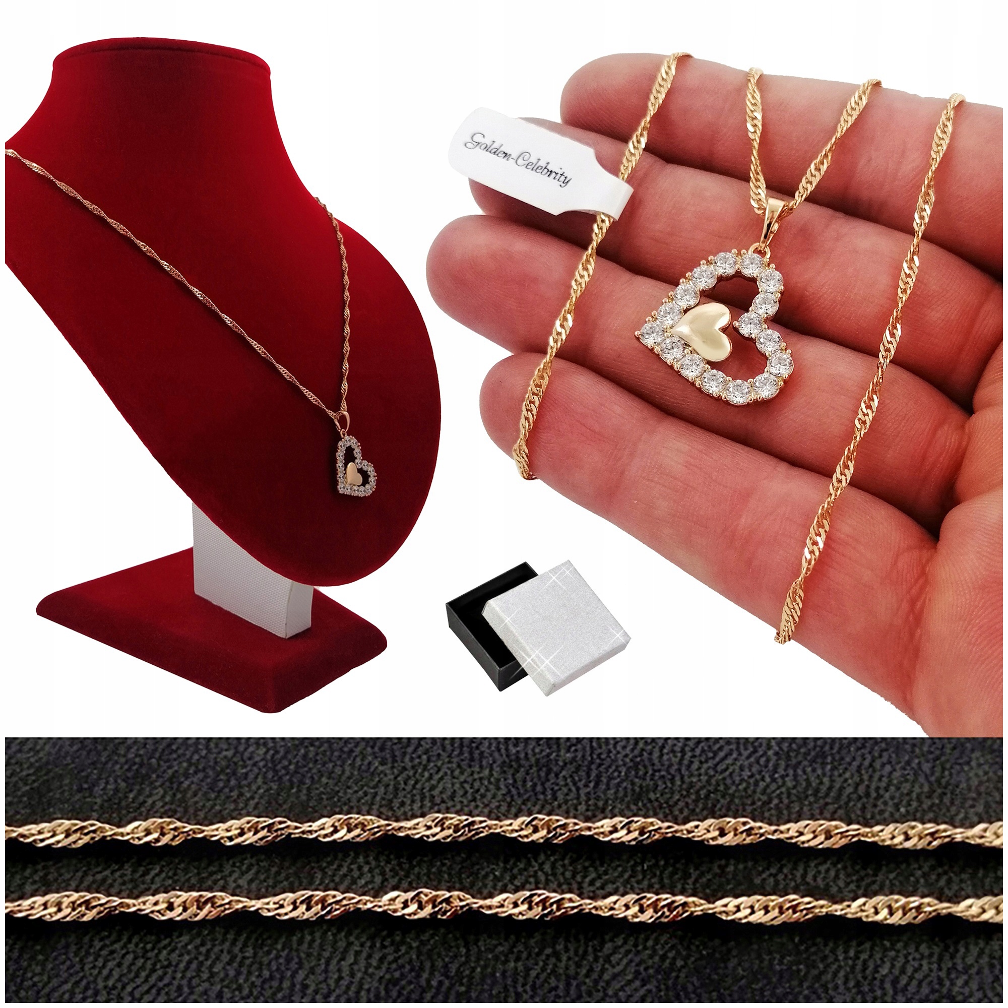 Zlatý Náhrdelník Srdce S Krystaly Pro Ni 18K