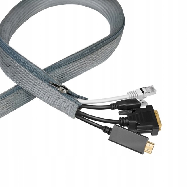 Logilink KAB0072 Cable sleeve with zipper Polyester Ø 30 mm grey 2m