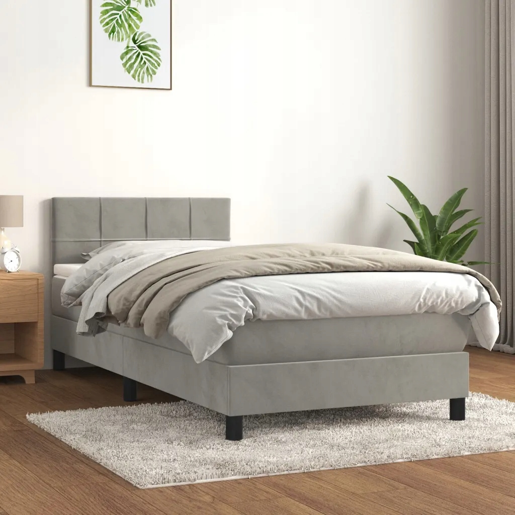 vidaXL Box spring postel s matrací světle šedá 100x200 cm samet